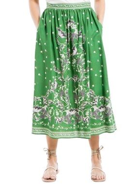 Max Studio Green Floral-Print Midi Skirt